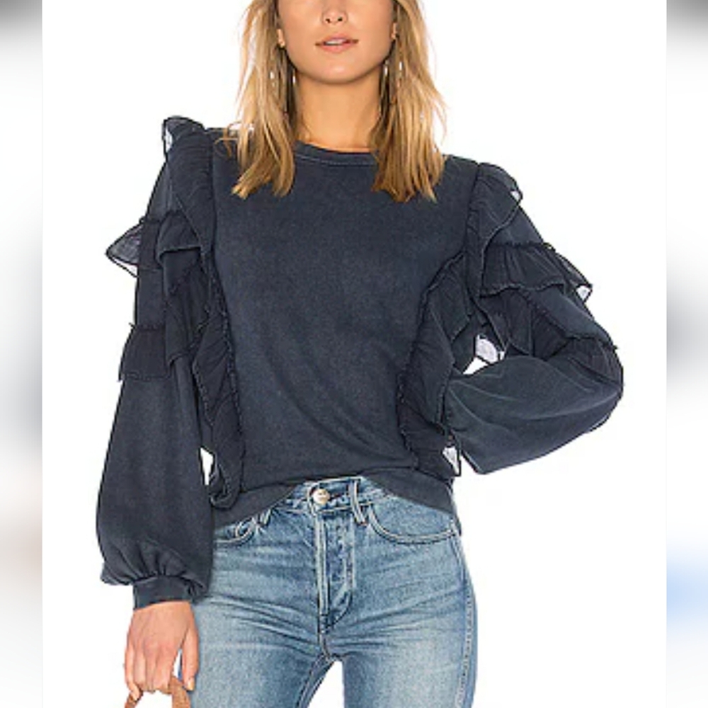 Tularosa Cat Ruffle Sweater Navy Chambray Long Sleeve
